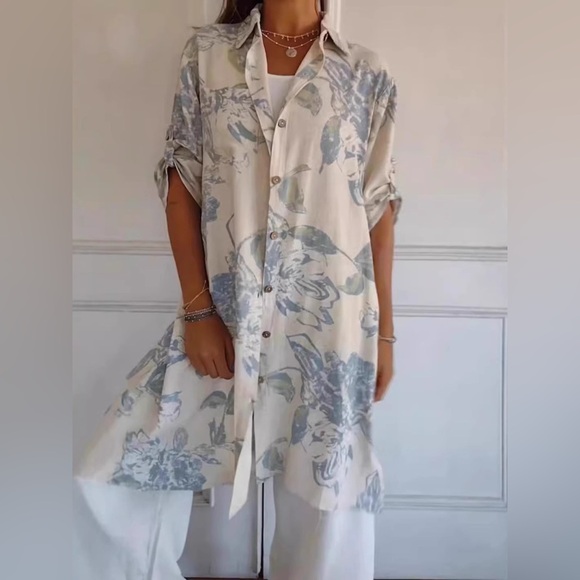 Full Size Floral Print Button-Up Shirt Dress Plus Size - Picture 1 of 10